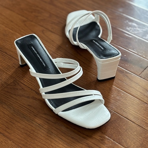 French Connection Shoes - French Connection White Croc-Embossed Strappy Block Heel Sandals